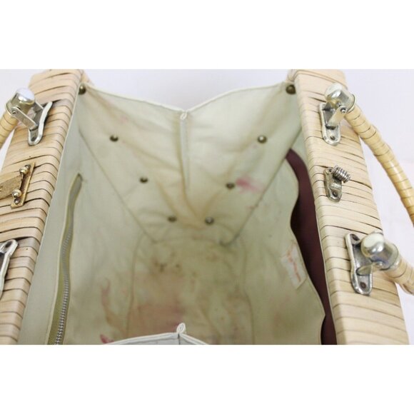 Vtg 1970s Straw Handbag Tote Purse Bag Boho Beach Vacation Cruise Embroidered - Picture 9 of 15